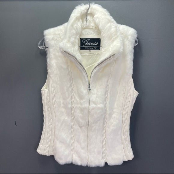 GEUSS faux fur and chunky braid knit zip up vest - Picture 1 of 13